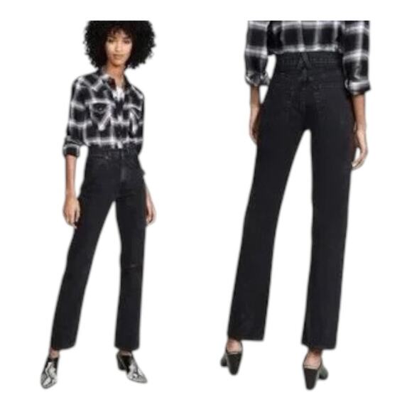 SLVRLAKE London Long Gone Washed Black Distressed Straight Leg Jeans Size 24 - Picture 10 of 10